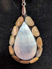 Genuine Egyptian Turquoise Hematite Mother Of Pearl Pendant Necklace
