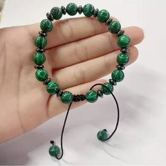 djustable Handmade Malachite Stone Bracelet Natural Healing Crystal Braided Rope