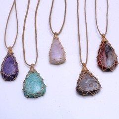 5 Pcs Natural Mix Gemstones Handmade Bohemian Macrame Necklaces Wholesale Lot
