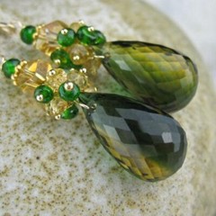 Yellow Green Ametrine Chrome Diopside Citrine Cluster Goldfill Statement Earring