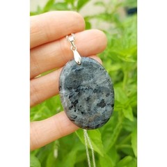Larvikite Necklace Smooth Oval Norwegian Moonstone Pendant Natural Gemstone