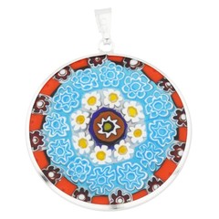 GlassOfVenice Murano Glass Millefiori Pendant in Silver Frame 1-1/4″