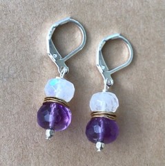 MOONSTONE AMETHYST STERLING SILVER SUNDANCE CHARM EARRINGS ARTISAN JEWELRY
