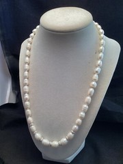 Handmade Sterling Silver White Cultured Freshwater Pearl & Crystal Necklace 21”