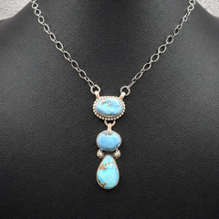Golden Hills Turquoise Necklace Sterling Silver 3 Stone 14-20″ Southwestern