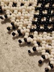 Vtg Artisan Seed Bead Collar Bib Necklace Handmade Black White