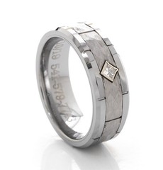 8mm Tungsten Carbide Ring with Notches and Princess Cut Birthstone