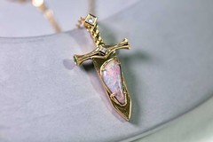 Knight Sword – Boulder Opal & Princess Cut Diamond Pendant ONLY 18K Yellow Gold