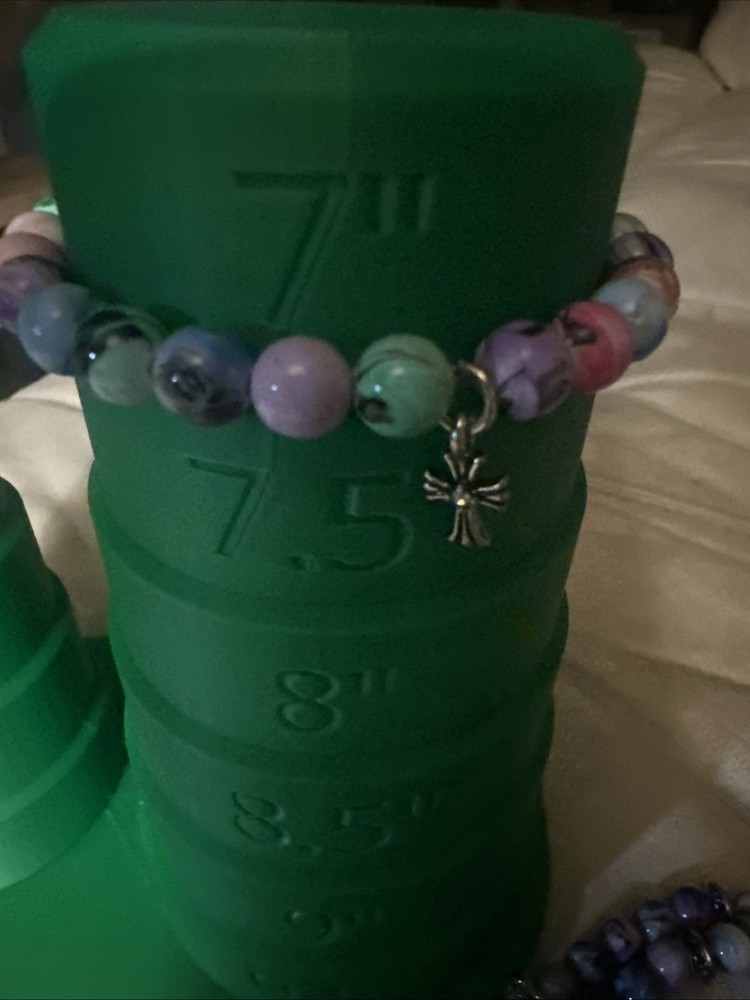 Hand Strung Multi Beaded Bracelet With Cross Charm