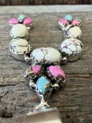 Sterling Silver Native Style SW Kingman Cotton Candy Dahlia & Wild Horse Pendant