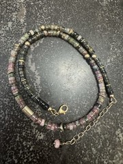 Unique Multicolor Artisan Beaded Necklace With Brass Elements Adj 17-19 In.