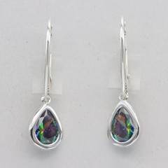 925 Sterling Silver – Teardrop Mystic Topaz Leverback Drop Rainbow Earrings