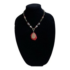 Barse Red Carnelian Crystal Calcite Pendant Bronze Boho Necklace 18.5″-21″ Good+