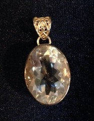 Vintage Genuine White Topaz Natural Stone Pendant Large, Stone: 26mm x 19mm