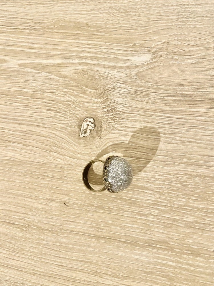 Handmade Silver Glitter Crowned Bezel Ring