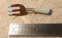Garden Fork Pin with White Handle; Sterling Silver;Made in USA by Peggy Johnson