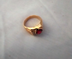 18K Gold HGE Handmade Oval Ruby 6 Round Rhinestone Gem Ring Size 11 Unisex
