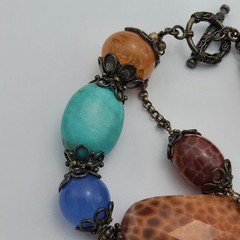 Handmade Leopard Skin Agate Turquoise Boho Bracelet with Sterling Silver Beads.