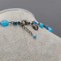 Signed Express Blue Art Glass Bead Y Drop Necklace 18″ adj
