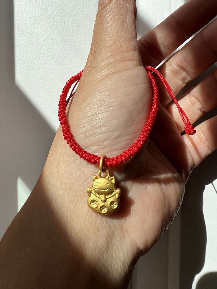 Lucky Cat Bracelet Adjustable, Good Luck Bracelet, Red String bracelet Money Cat