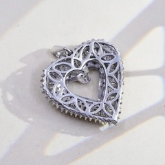 vintage Sterling silver Pendant, 925 heart cluster diamonds, wedding jewelry
