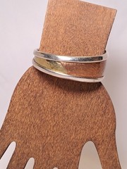 Asymmetric Tri Tone Silver Gold Copper Cuff Bracelet Size 6.5 Handmade Signed