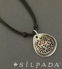SILPADA Sterling Silver CARVED BLACK LIP SHELL Brown Leather Necklace~#N1446