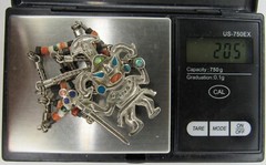 Peru 950 Sterling Silver Multi Stone Inlay Warrior King Pendant Heishi Necklace