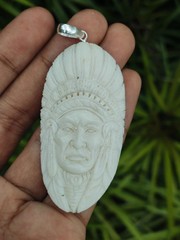 Hand Carved Bone Pendant: Indian Chief, Bali Bone Carving