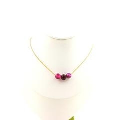 Necklace 3 Agate Beads Phylum Pink 0 5/16in Chain Steel Golden Necklace Women