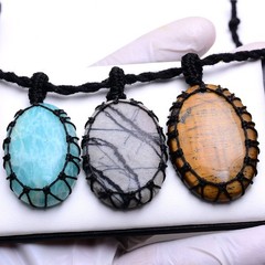 Wholesale 3 Pcs Handmade Natural Mix Gemstones Macrame Healing Crystal Pendants