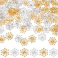 100-Pack 13mm x 3.5mm ( W x H ) Bead End Caps Flower Stamen [Silver, Red Gold]