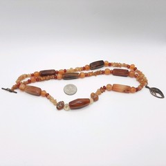 African Antique Style Mali Carnelian Agate Bead Necklace Toggle Leaf Clasp 32″