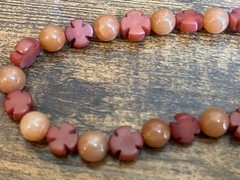 Unique Necklace Round Orange and Cut Cross Red beads Agate 16-18″