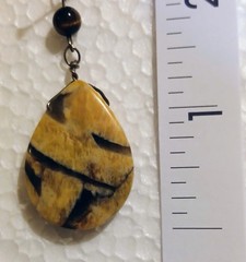 Vintage Tigereye Wood Bead Graphic Feldspar Teardrop Silver Metal Lobster Clasp