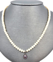 White Cultured Pearl & Sterling Necklace with 8mm Purple Pearl Pendant