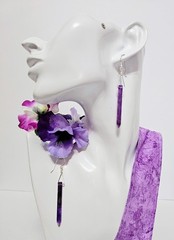 Amethyst Spike Earrings Purple Crystal Point Silver Tone Dangle Boho Handmade