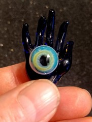 Hand Blown Glass Pendant Hand and Eyeball heady glass pendant art piece USA made
