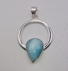 Blue Larimar Dolphin Stone Sterling Silver Pendant Circle Raindrop Teardrop