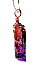 VINTAGE ANGEL AURORA AGATE PURPLE BLU STONE AMULET NECKLACE MADE IN THE USA✨OOAK