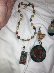 Lot African Recycled Paper Beads & Clay Necklace Multicolor Handmade Jewelry