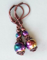 HEMATITE RAINBOW copper LEVERBACK handcrafted