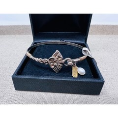 Earth Grace Sterling Silver Panacea Caduceus Bangle Bracelet Pearl 6.5