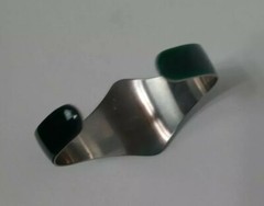 Vintage Green Enamel Floral Cuff Bracelet Made in England Stainless Steel Retro