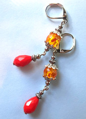YELLOW RED LAMPWORK acrylic dangle earring SP LEVERBACK handcrafted XLW