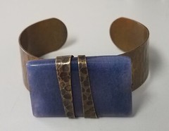 SIGNED JAN MICHAELS SAN FRANCISCO CUFF BRONZE COPPER HAMMERED BRACELET STONE