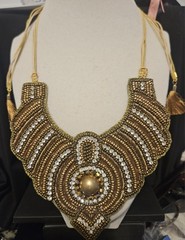Handcrafted Golden Beaded Embroidered Bib Statement Necklace