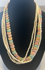 Unique Pastel Dyed Shell, Heishi, Bone Tube, and White Shell Beads 24” Necklace