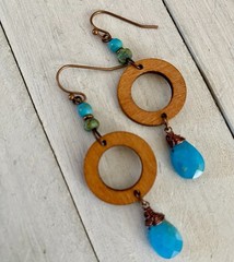 Min Favorit Sky Blue Quartz, Wood, Turquoise & Copper Artisan Boho Earrings