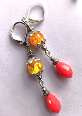 YELLOW RED LAMPWORK acrylic dangle earring SP LEVERBACK handcrafted XLW